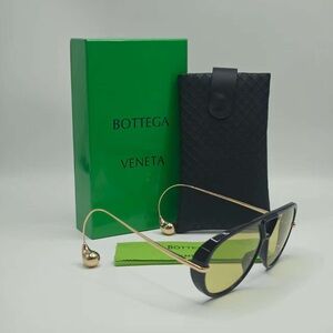 Bottega Veneta Black and Gold Sunglasses with Green Case